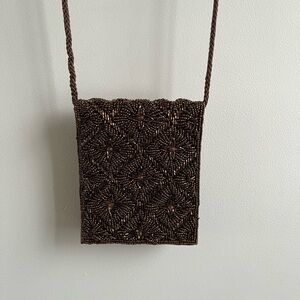 Elegant Brown Beaded Crossbody Bag